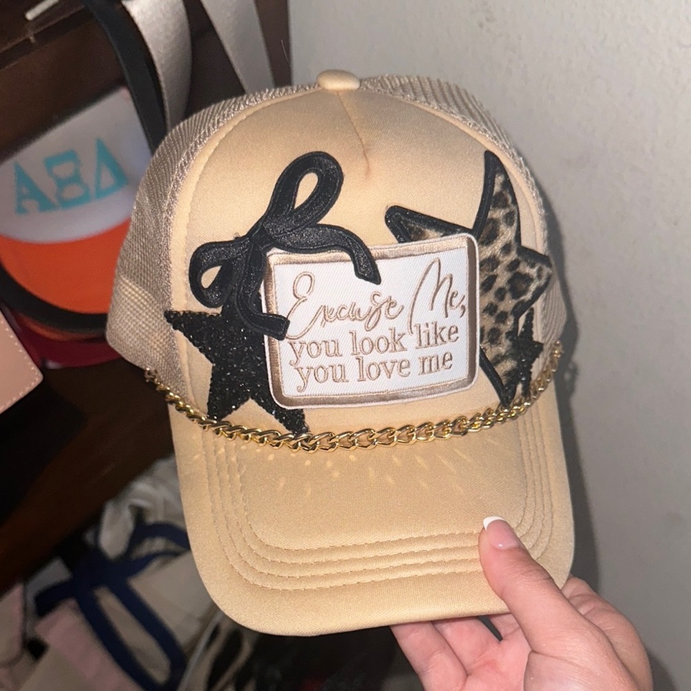 Tan Cap with Star and Chain Detail